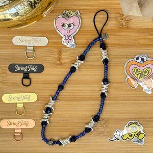 String Ting Barbed Wire & Blue Miyuki Beaded Phone Strap Wristlet